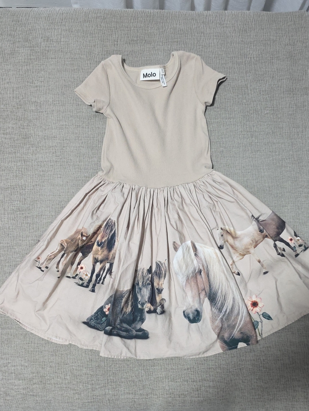 Molo Beige Horse Print Casual Girls Dress